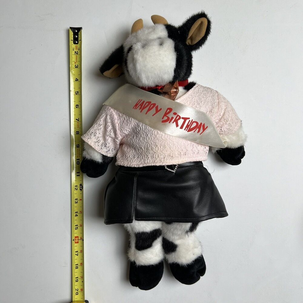 Vintage 1997 Build A Bear Holstein Cow Black White Retired Soft Happy Birthday